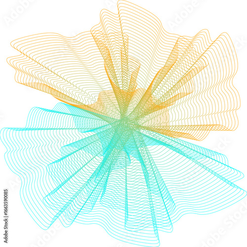 Citrine Aqua Spirograph Starburst Vector Background Abstract Radial Lines, Gradient Turquoise and Gold Burst for Posters,  Presentations, Web Banners Background