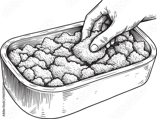 Detailed Woodcut Style Illustration of Hand Picking Stuffing fro