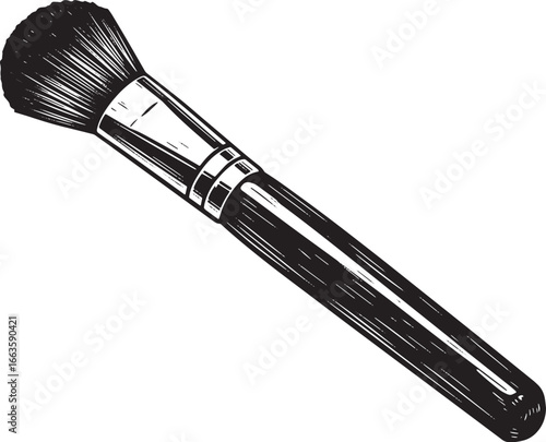 Detailed Makeup Brush Woodcut Illustration for Beauty and Cosmet