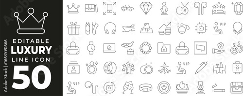 VIP and Premium Membership set of web icons in line style. Loyalty and luxury linear icons collection. Containing VIP, premium, exclusive, star, pass, member card, crown, reward, badge, loyalty