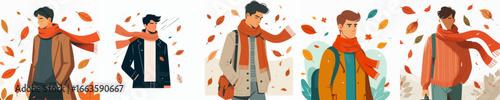 vector of half body a man walking in autumn