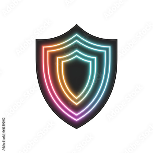 Free Download A vibrant neon shield glowing embodying protection and modern security on transparent background - GFXLoad