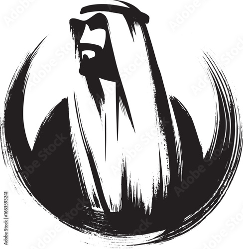 Minimalist Sumi-e Illustration of a Bahraini Man in Traditional
