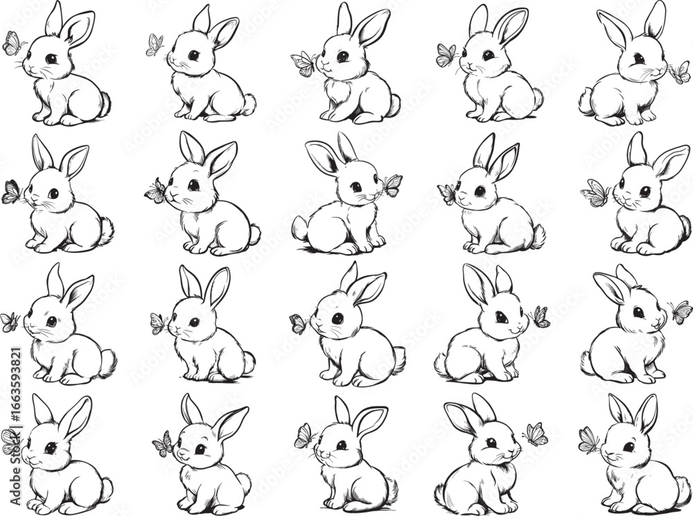 Obraz premium Bunny and Butterfly SVG, Cute Animal Svg