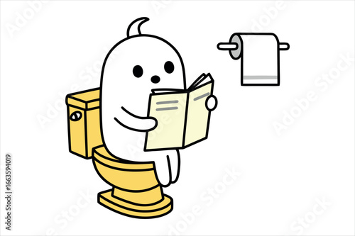 Halloween Funny Ghost Reading on Toilet