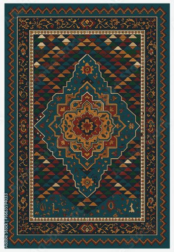 Folk art inspired Persian Vector Carpet with modern Pattern in high definition isolated on white canvas with trending colors
