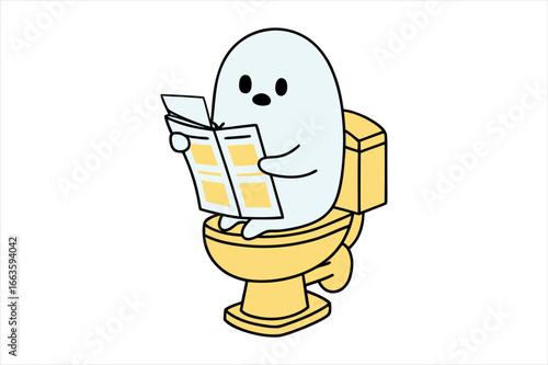 Halloween Cute Ghost Reading on Toilet 