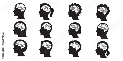 Diverse silhouettes of human heads revealing intricate brains and thoughts