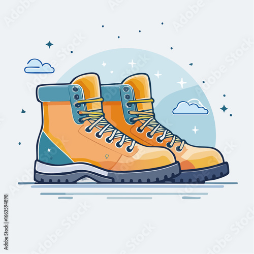Pair Of Orange Hiking Boots Illustration