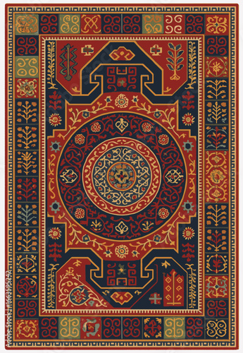 Folk art inspired Persian Vector Carpet with modern Pattern in high definition isolated on white canvas with trending colors
