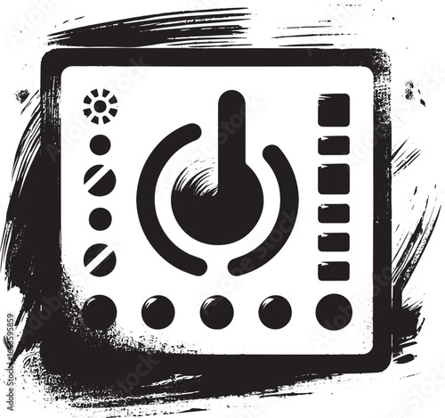 Minimalist sumi-e control panel, on and off, for digital interfa