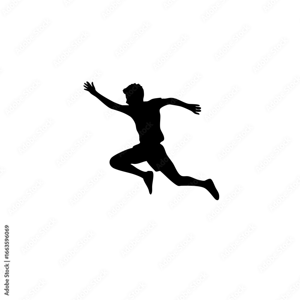 Black and White Side View Jumping Boy Pictogram - Athletic Action Silhouette Black and White Side View Jumping Boy Pictogram - Athletic Action Silhouette