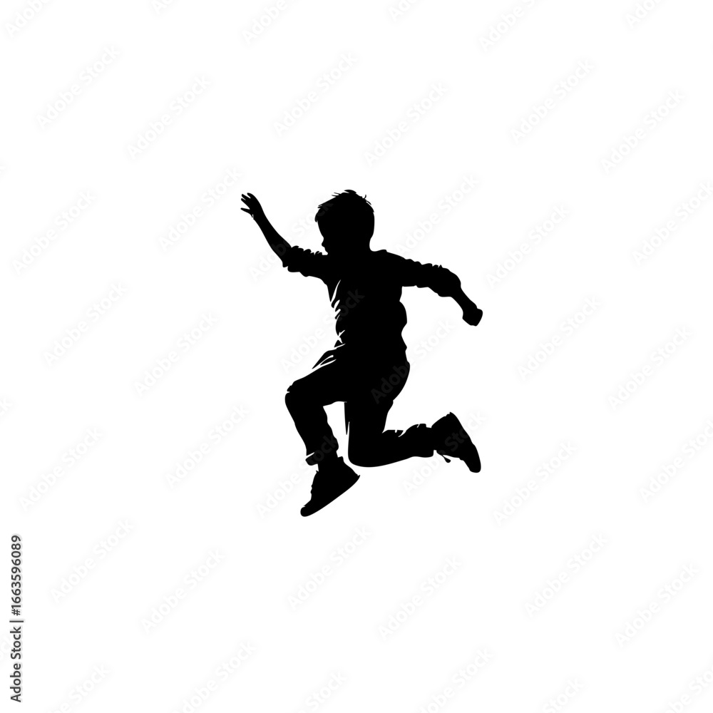 Black and White Side View Jumping Boy Pictogram - Athletic Action Silhouette Black and White Side View Jumping Boy Pictogram - Athletic Action Silhouette