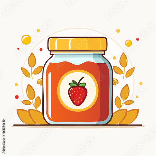 Cute Strawberry Jam Jar Illustration