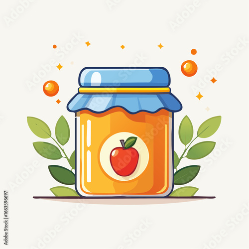 Cute Cartoon Illustration Of A Jar Of Apple Jam
