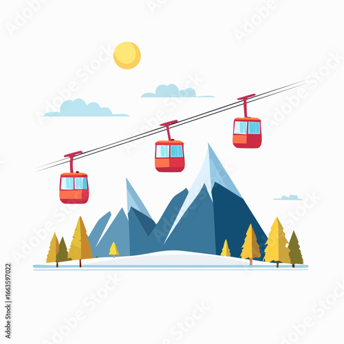 Colorful Mountain Cable Car Scene