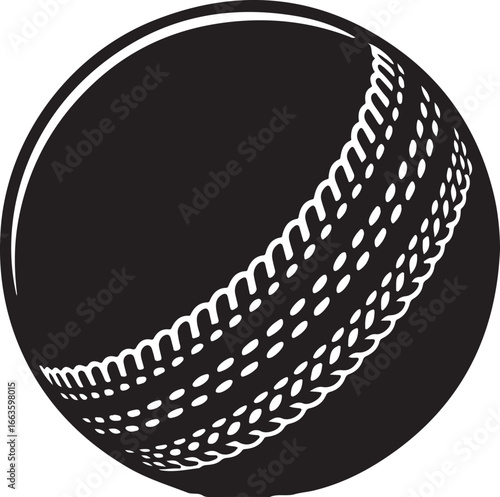 Stylized Black and White Icon of a Cricket Ball with Visible Seam