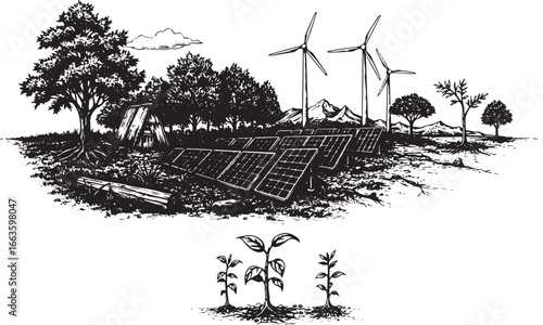 Sustainable future landscape with renewable energy sources in mo