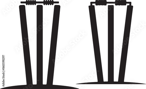 Black and White Silhouette of Cricket Wickets and Bails