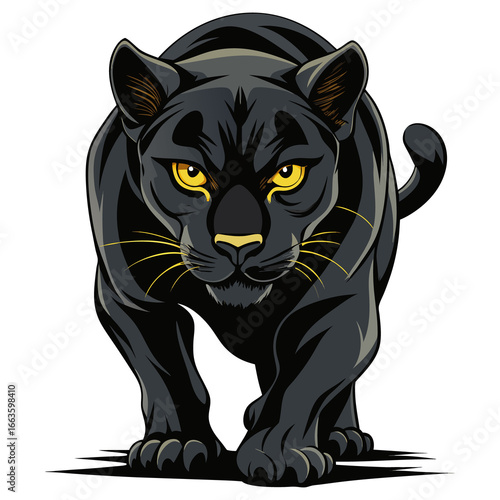 Cute striped feline vector drawing of a black cartoon cat and tiger head with big eyes