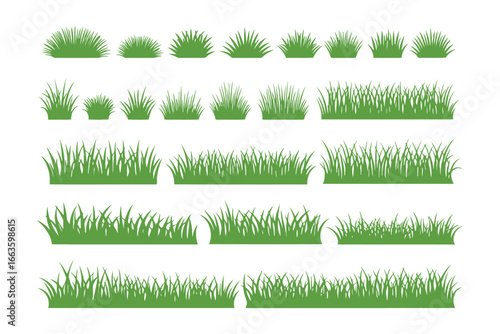 Various green grass tufts for landscaping and natural design elements