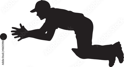 Silhouette of a baseball player diving to catch a ball