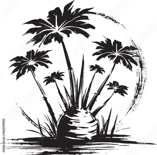 Elegant Sumi-e Taro Plantation: A Minimalist Japanese Brushstrok