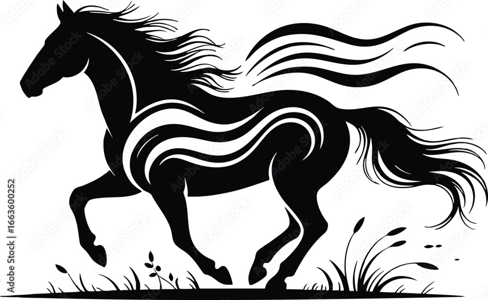 Obraz premium running horse silhouette with flowing lines