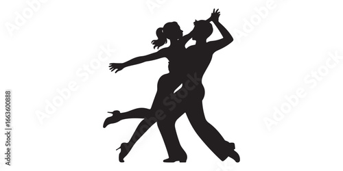 Silhouettes of a couple dancing energetically in a ballroom or studio