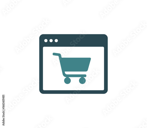 Digital shopping cart icon displayed on a computer screen representing online retail and e commerce