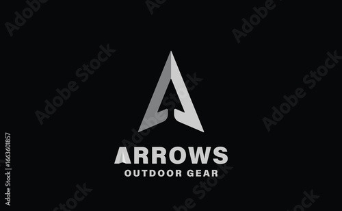 Upward pointing silver arrow emerging from a curved swoosh base logo with a modern, metallic 3D gradient effect.