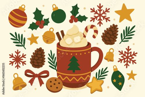 Christmas Ornaments Flat Lay
