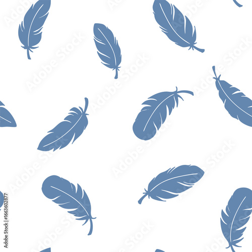 feathers, vector seamless pattern, hand drawn, sketch style