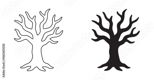 Silhouette of a dead tree vector illustration. Trees and branches without leaves Bare tree silhouette without barren leaves dead no scary