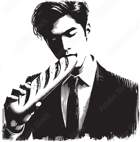 Elegant simplicity: Sumi-e style illustration of a man enjoying