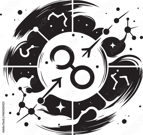 Abstract Celestial Zodiac Constellations Graphic Icon, Artistic