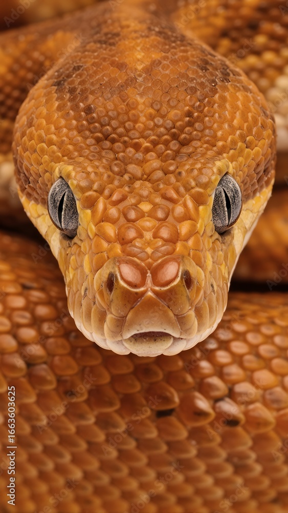 Obraz premium Powerful Orange Ball Python Front Macro Illustration