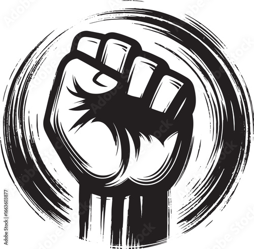 Abstract Sumi-e Style Fist Illustration conveying themes of powe