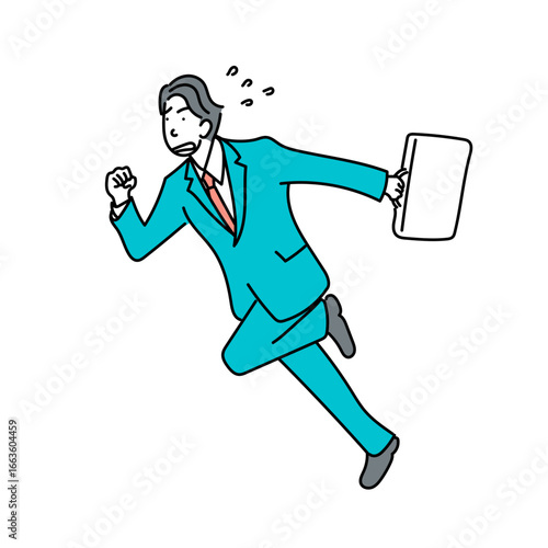 焦った表情で走るスーツ姿のビジネスマンのベクターイラスト