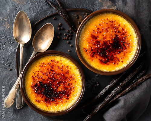 Traditional vanilla crème brûlée with caramelized sugar topping