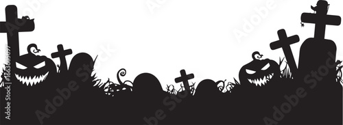 Halloween graveyard silhouette spooky background vector illustration clip art template design