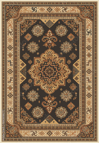 Folk art inspired Persian Vector Carpet with modern Pattern in high definition isolated on white canvas with trending colors
