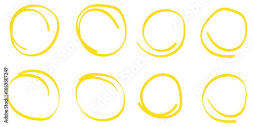 Hand drawn circle highlighter line sketch set. Vector marker circular lines, doodle round circles for message note mark design element. Pencil or pen bubble sketch