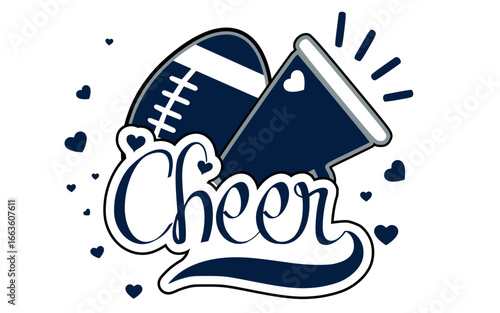 Cheerleading Megaphone, a Football and the word CHEER. Cheerleading Vector.