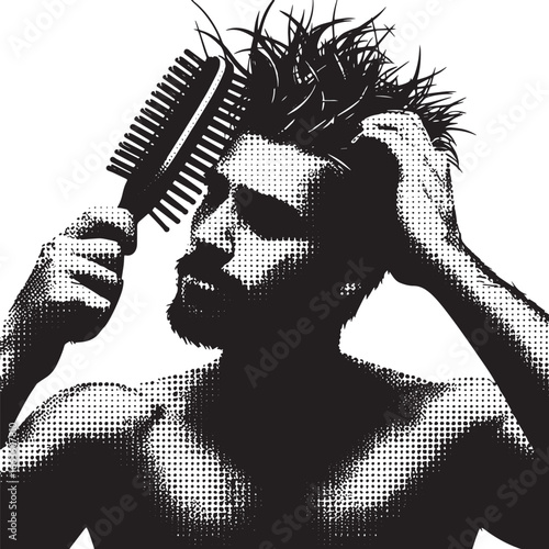 Illustration of a Man Combing His Hair Showing Personal Grooming Routine and Style
