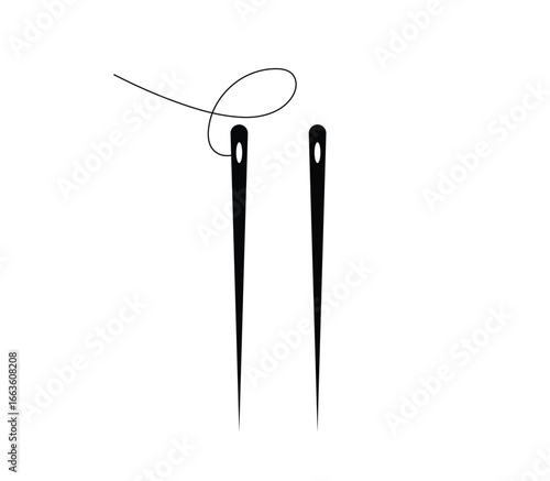Two sewing needles with thread isolated on white background symbolizing crafting and repair