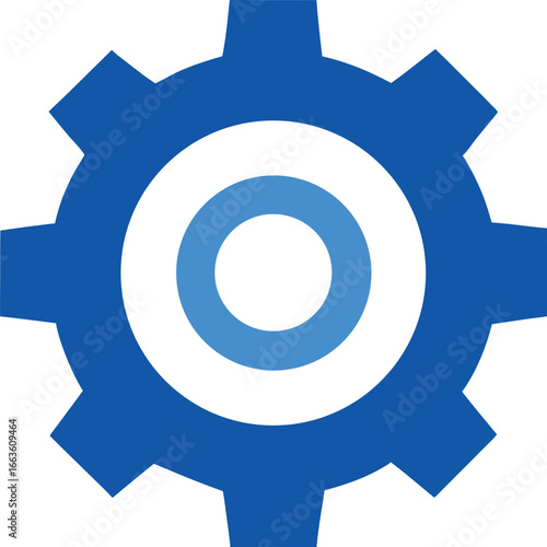 A close-up view of a blue gear with a circular hole in the center, symbolizing mechanics, industry, and progress