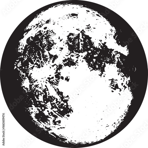 Detailed Lunar Surface Woodcut Depiction on Black Background, Is