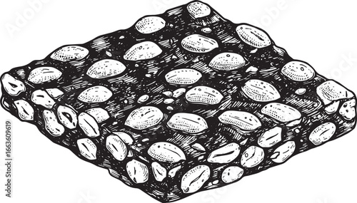 Detailed Woodcut Style Illustration of Peanut Brittle Sweet Trea