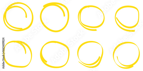 Hand drawn circle highlighter line sketch set. Vector marker circular lines, doodle round circles for message note mark design element. Pencil or pen bubble sketch